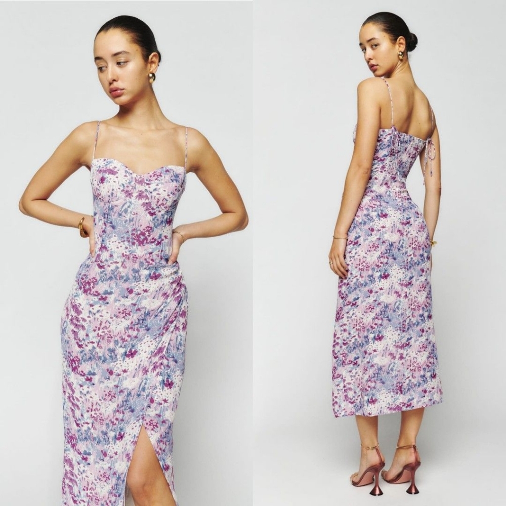 NWT Purple Floral Reformation Kortney Midi Dress